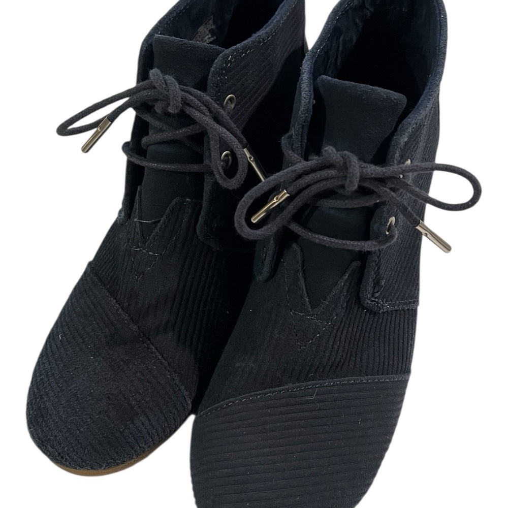 Toms Desert Blue Suede Corduroy lace-up Wedge Ankle Booties - Picture 3 of 8